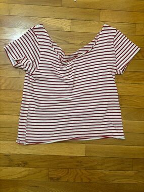 Brandy Melville red & white striped Robyn off-the-shoulder t-shirt